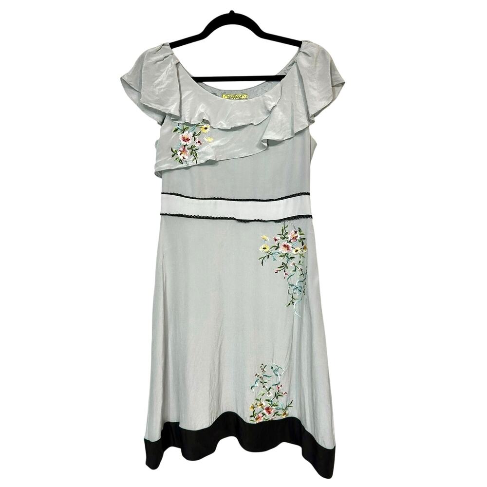 Anthropologie Floreat Silk Floral Embroidered Dress Ruffle Lace Trim Sz: 6